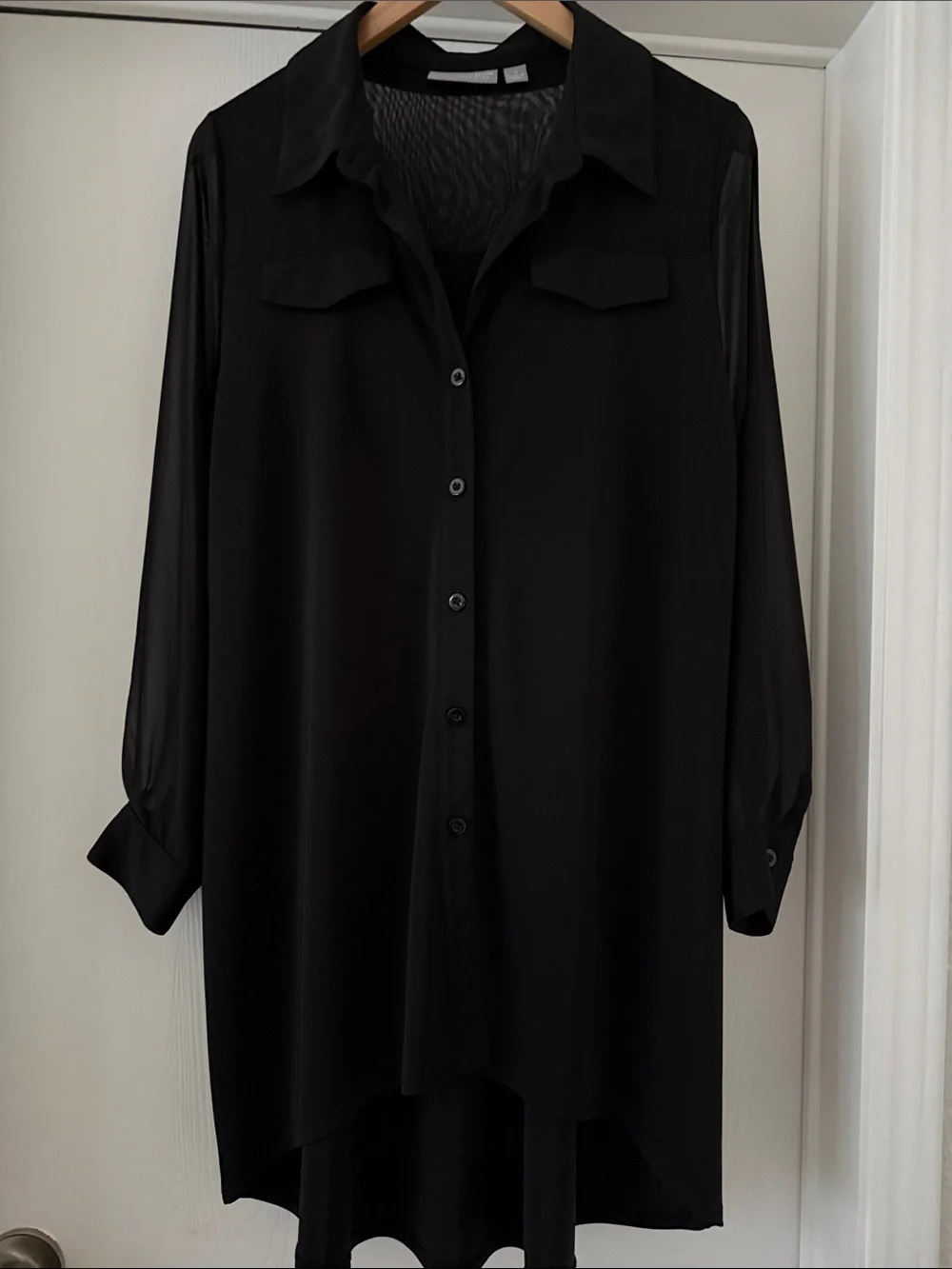 Susan Graver Black Sheer-Sleeve Longline Tunic - Picture 1 of 3